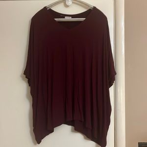 GUC COTTON BLEU Maroon Short Sleeved Tunic with Asymmetrical Hem-3X but ROOMY!